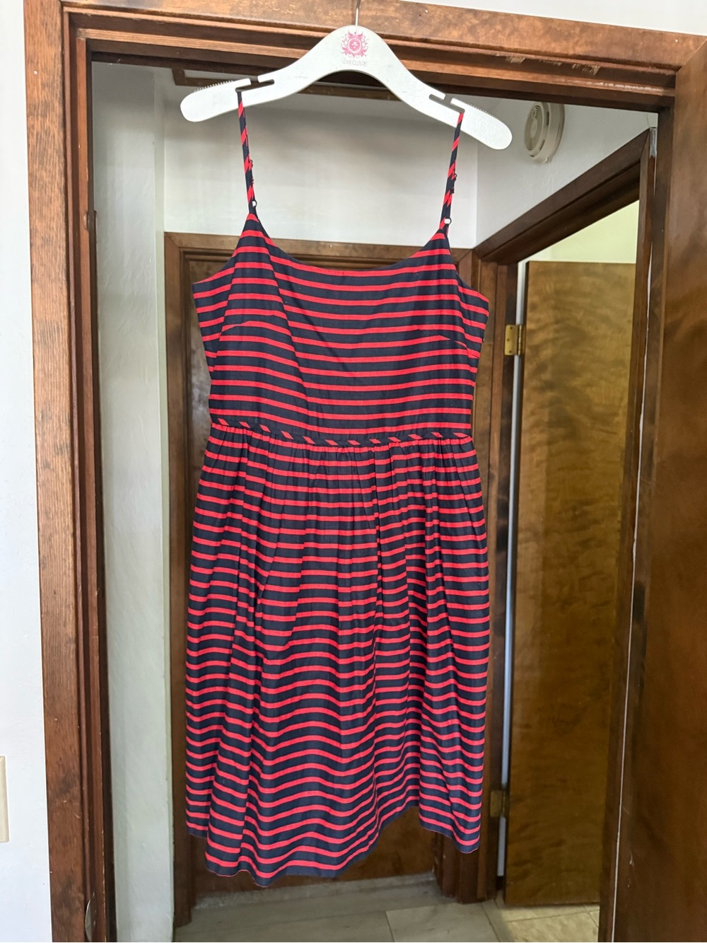 J. Crew Navy and Red Striped Spaghetti Strap Sundress